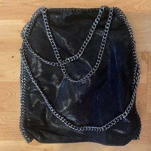 Black and silver chain logo bag. Large size